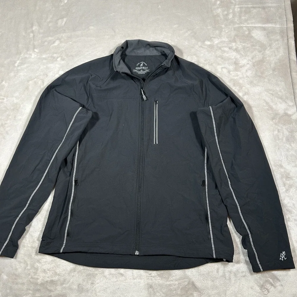 Gramicci Tech Jacket Men XL Black Soft Shell Performance Full Zip Pockets Stretc